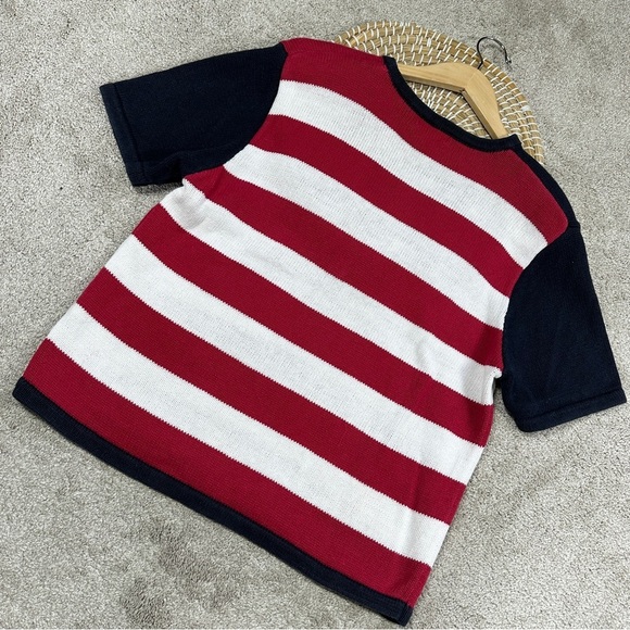 Christopher & Banks Vintage American Flag Knit Sweater Shortsleeve Patriotic L - Picture 6 of 13